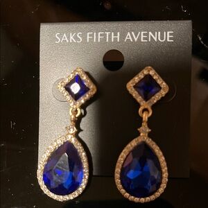 Saks Fifth Avenue Royal Blue and Gold Teardrop Earrings